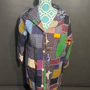 Fun Boutique Patchwork Inspired Lightweight Long Hooded Jacket Womens Size L